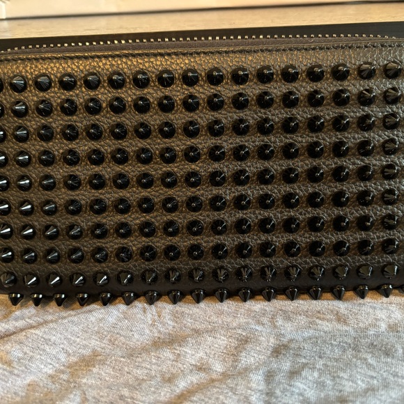 Christian Louboutin Handbags - Christian Louboutin Panettone Wallet – Black Grained Leather with Black Spikes